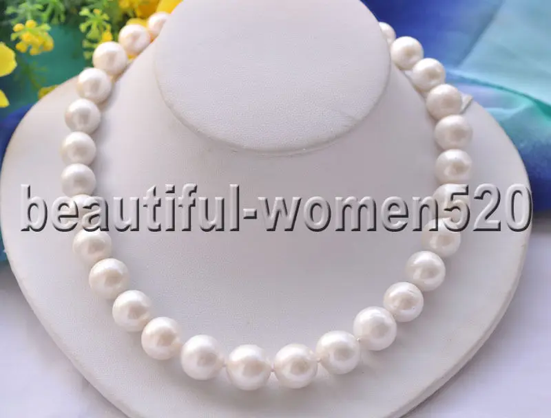 

Z8688 15mm White ROUND Freshwater cultured PEARL NECKLACE CZ 17inch