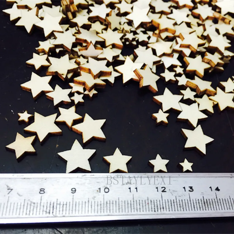 100pcs 6 8 10 12.5 15mm Lovely Rustic Wooden Five-Pointed Star Wood Scatter Decoration Crafts Decorative Pieces Wedding Party