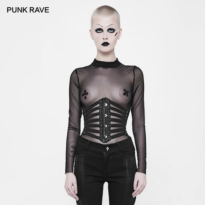 

PUNK RAVE Women's Punk Rock Leather Belts Cosplay Lacing Steampunk Sexy Waistband Girdle Gothic Visual Kei Accessories