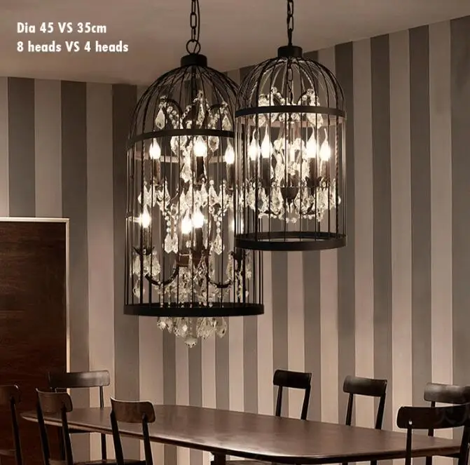 Us 1121 5 Offamerican Vintage Restaurant Bird Cage Crystal Chandelier Lamp Home Deco E14 Bulb Villa Rust Iron Industrial Chandelier Light M In