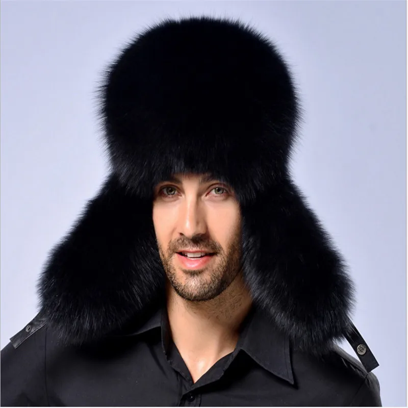 

Fashion Men Winter Causal Warm Raccoon Fur&Lamb Leather Russian Cossack Trapper Hat One Size Three Colors For Adult