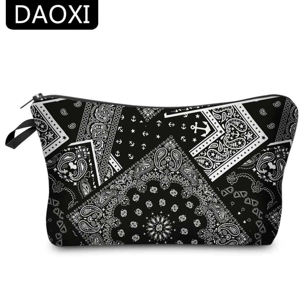 DAOXI 3D الطباعة خمر نمط التجميل الضروريات أكياس مع منظم سستة للمسافرين