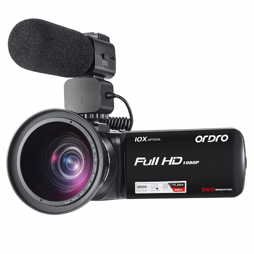 Ordro hdv-z82 видео Камера 10x Оптический зум FULL HD 1080 P видеокамера с внешнего микрофона Широкий формат объектива