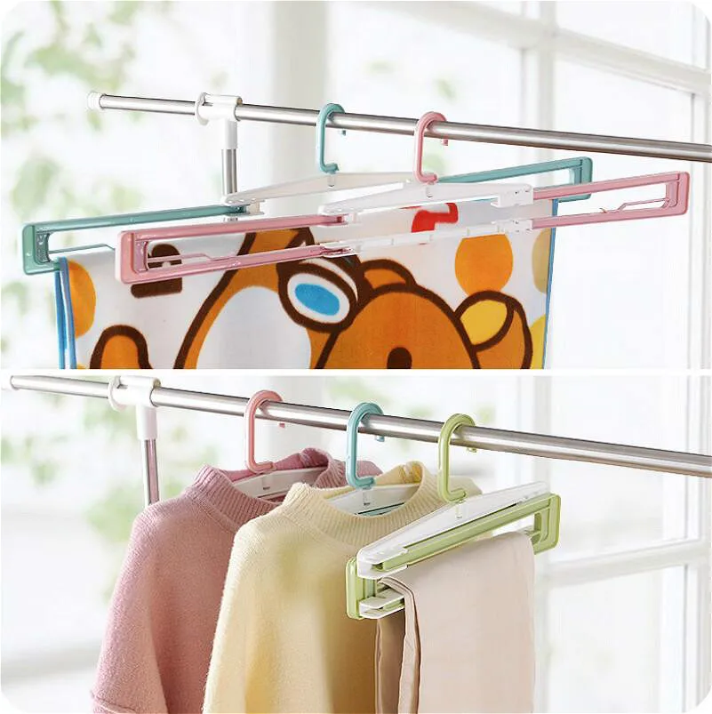 Household Foldable Scalable Multi-Purpose Clothes Rack Hanger Towel Bath Cloth Quilt Coat Hanger Hanging Rotating Plastic PP