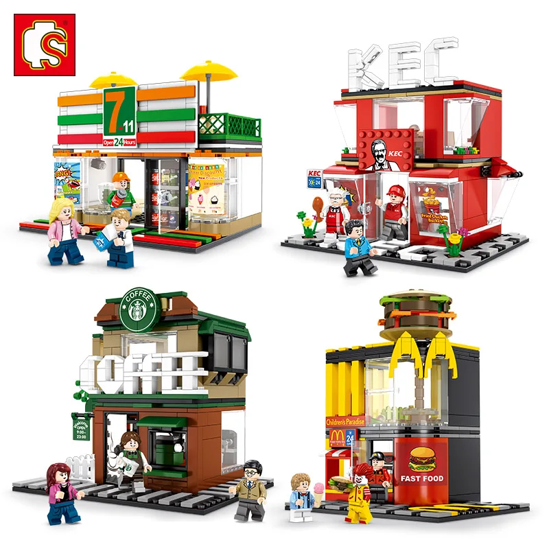 

2019Mini City Street Coffee Shop Hamburger Store Building Blocks Compatible Legoings City DIY Bricks Toys For Children Gifts