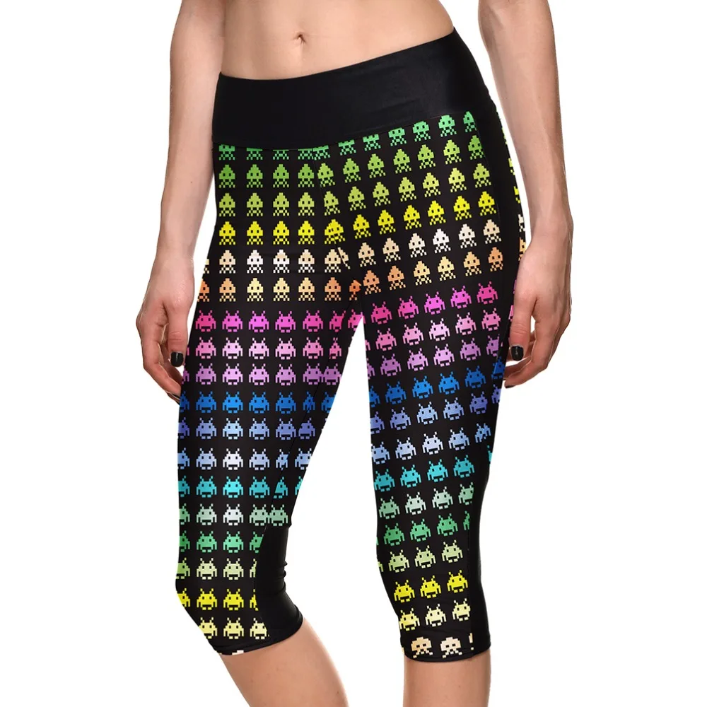 

Cute Pattern Women Push Up Fashion Workout Skinny Capril Pants High Waist Sportswear Polyester Casual Style Leggings Side Pocket