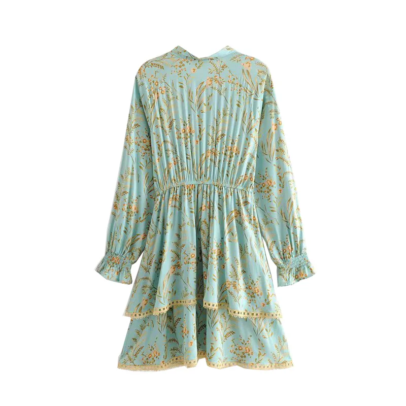 بوهو شيك الصيف خمر الأزهار طباعة منزعج البسيطة اللباس المرأة 2019 الحياكة بطريقة القوس المتعادل الدانتيل خليط شاطئ فساتين Vestidos موهير