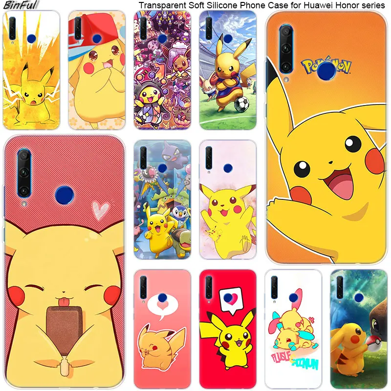 

Cute Cartoon Pikachu Pokemon Silicone Phone Case for Huawei Honor 20 20i 10 9 8 Lite 8X 8C 8A 8S 7S 7A Pro View 20 Fashion Cover