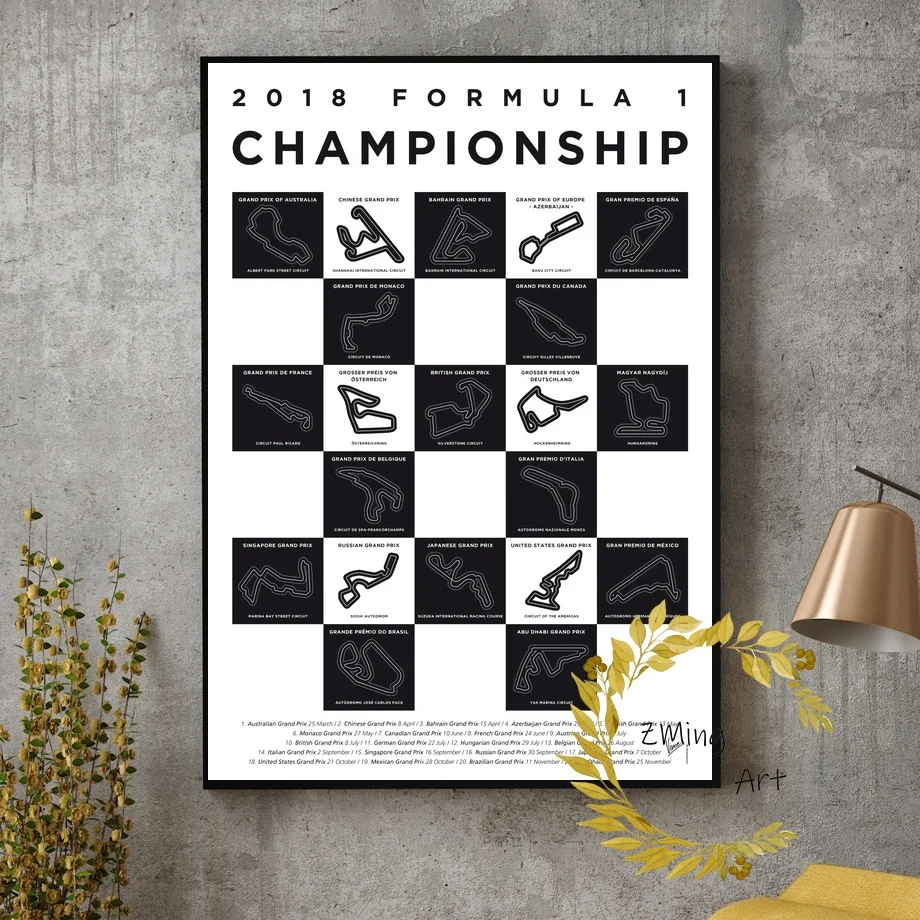 

F1 Season Minimalist Formula Race Track Circuits Poster Canvas Art Print Home Room Decor
