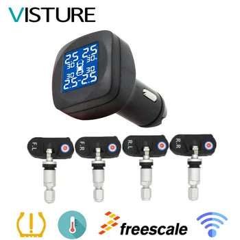 

TPMS Visture T05N Car Tire Pressure Alarm Monitor System LCD Display 4 Internal Sensor Temperature Alarm Cigarette Port Plug