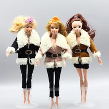 Fashion coat cotton for dolls winter clothing toy 1/6 BJD doll clothes accessories jacket plush cloak girl toy e ting handmade fashion doll clothes winter clothing rose coat jacket skinny star print jean girls suit for barbie accessories