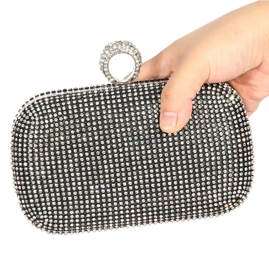 Evening Bag Full Diamond Clutch Bag Finger Ring Bag Rhinestone Purses