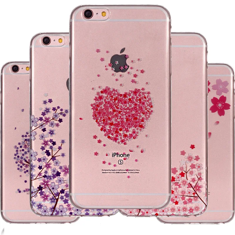 

Pink Flower Transparent Silicone TPU Case For Coque iPhone 7 8 X 6 6S Plus 5C 5S SE 5 Case Cover Etui 360 Full Phone Protector