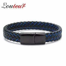 LOULEUR, 11 цветов, повседневные мужские ювелирные изделия, браслеты из натуральной кожи, черные, нержавеющая сталь, застежка, веревка, цепь, браслеты для мужчин, браслет