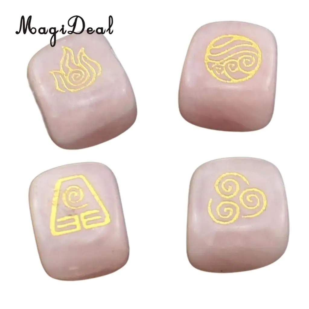MagiDeal Delicate 4Pcs Natural Powder Crystal Stone Polished Fire Water Wind Soil Engraved Runes for Room House Office Decor