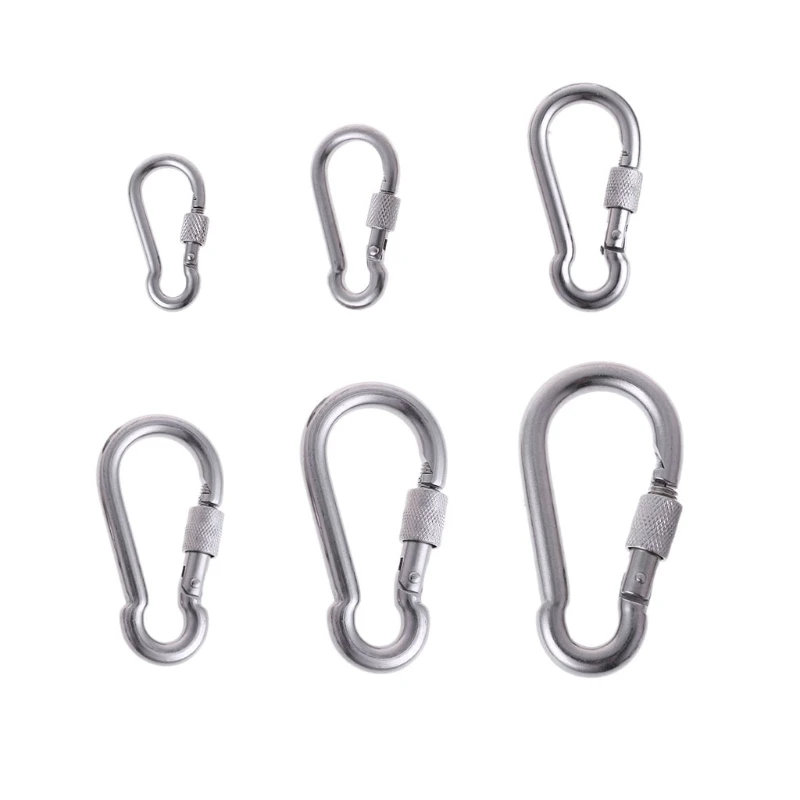 

Stainless Steel Carabiner With Screw Lock Snap Hook Safety Buckle EDC Keychain 10166