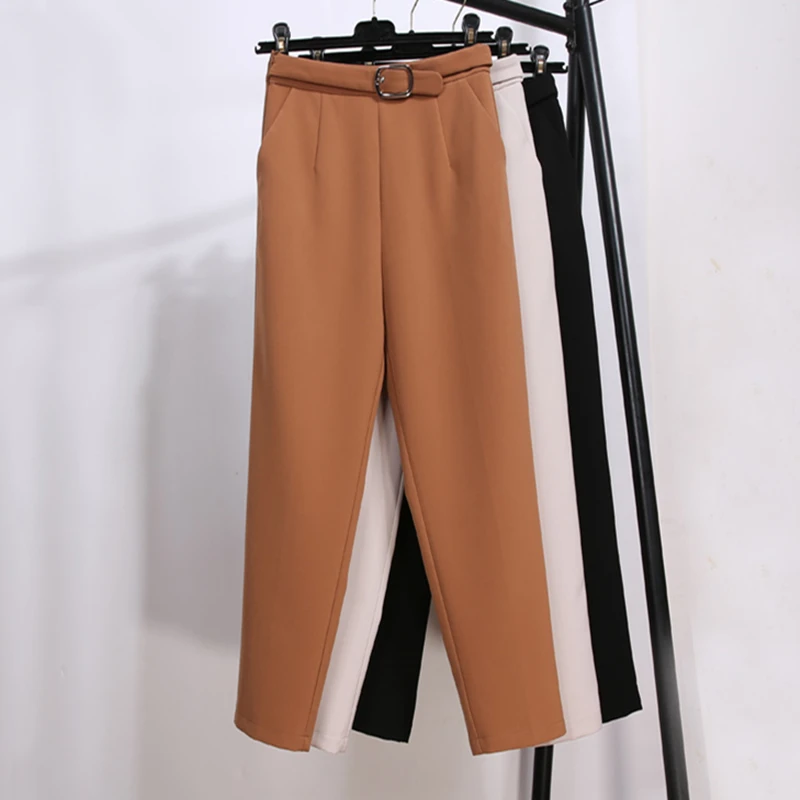 

On Sale High Qaulily Women Straight Capri Casual Pants Black Formal Work Office Pant Lady Casual Trousers Ankle Length