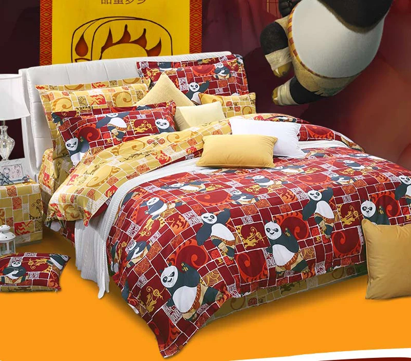 Lovely Kung Fu Panda Full Queen King 4pcs Cartoon Bedding Sets 100