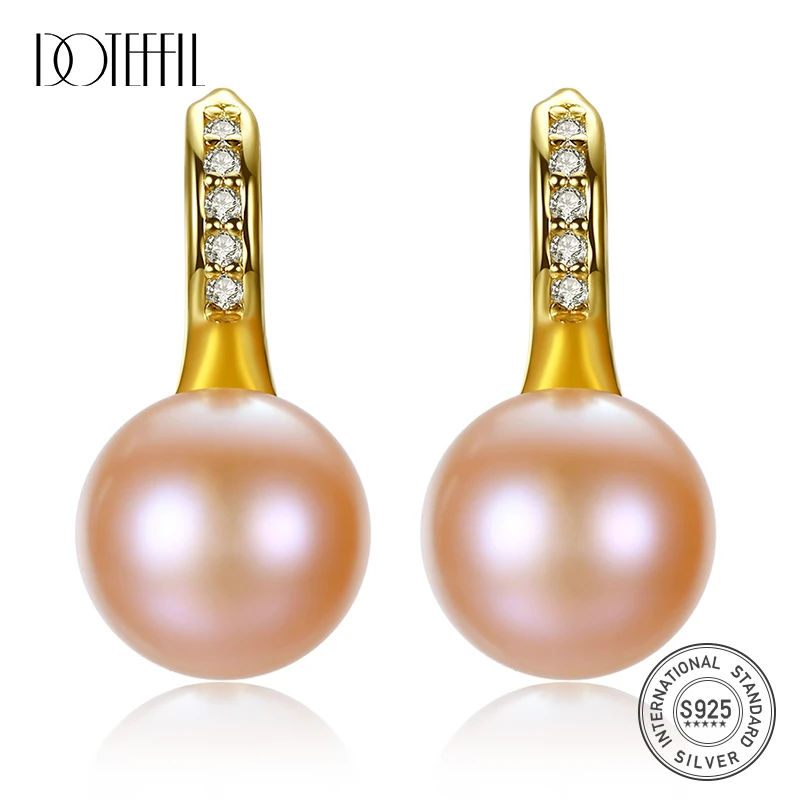 

DOTEFFIL Drop Earrings Natural Freshwater Oval Pearl 925 Sterling Silver Gilt Earrings Pearl Jewelry Women Wedding/Party Gift