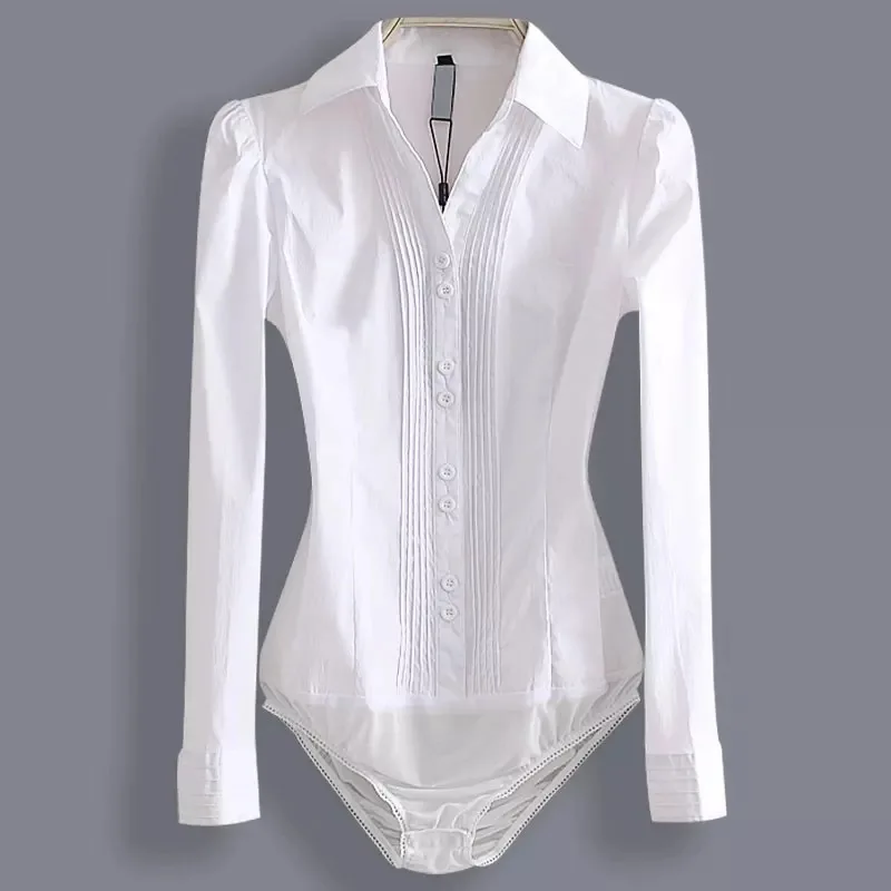 

2019 Autumn Women Body Shirt Blouse Office Lady Work Bodysuits White Bodycon OL Long Sleeve Tops Suits Shirts Turn Down Collar