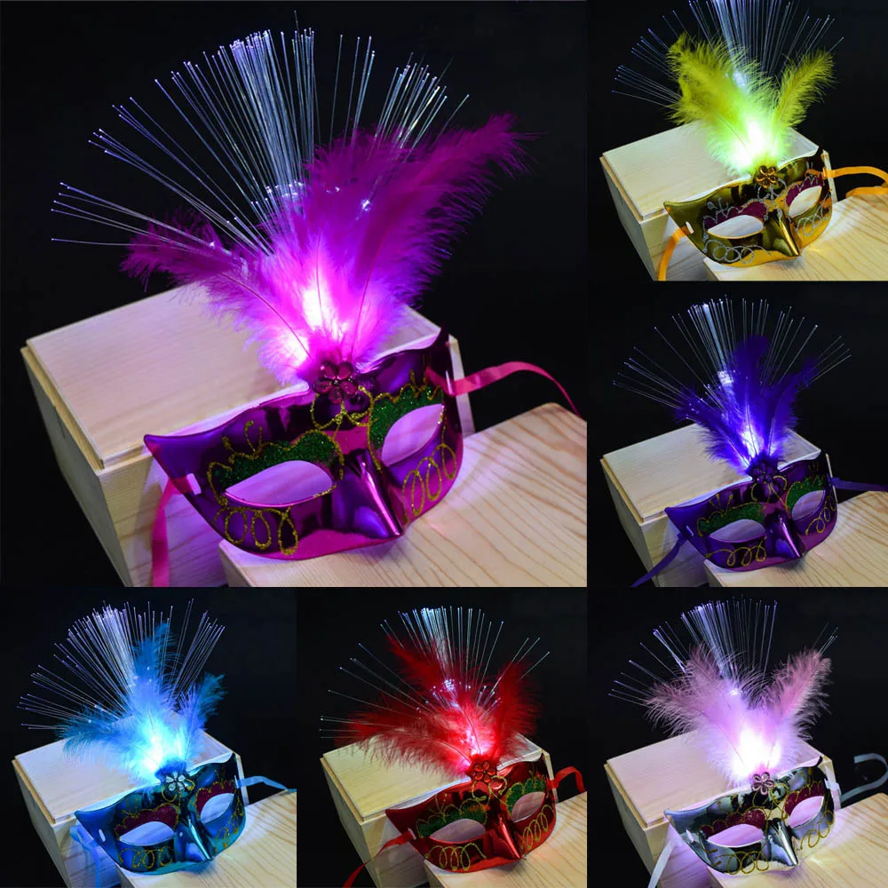 

Women Venetian Venice Feather LED Mask Luminous Masquerade Mask Bachelorette Party Fancy Dress Princess Ball Masks Carnival Mask