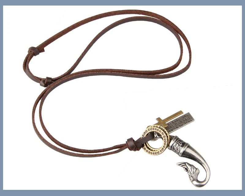 NIUYITID Vintage Fish Necklace & Pendant Men Long Leather Rope Chain Jewelry Adjustable Male Neckless Accessories erkek kolye (13)