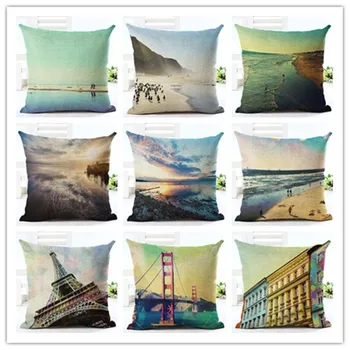 

2016 Scenery Printed Pillow Almofadas Linen Pillow Decorative Linen Cushion Without Filling