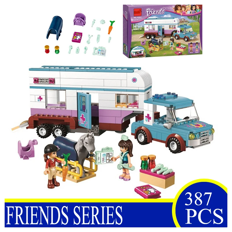 

10561 387Pcs Bela Friends Series Horse Vet Trailer Model Hospital Building Bricks Blocks Children Gifts Compatible with 41125