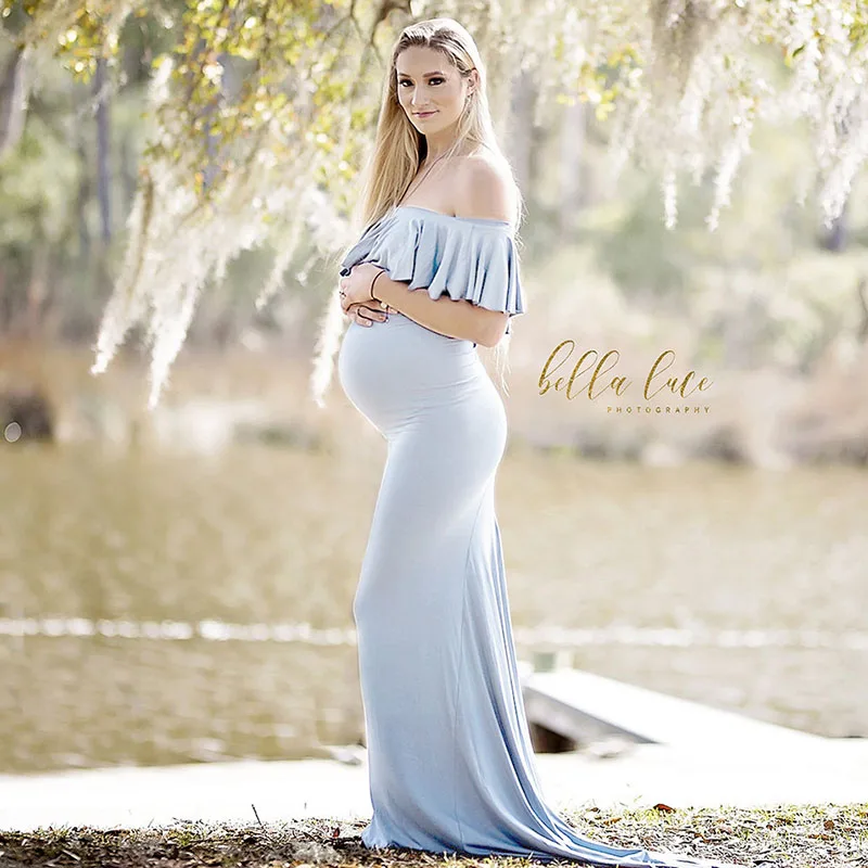 Элегантное гофрированное платье для беременных, хлопковое длинное платье макси для беременных, платья для фотосессии, женское сексуальное платье для беременных