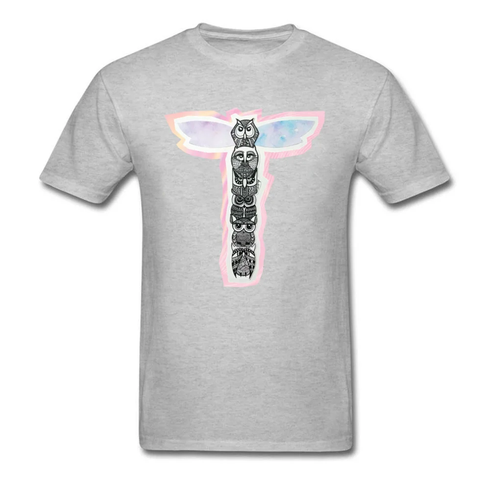 Owl Totem Plain Short Sleeve Leisure Tshirts 100% Cotton Crewneck Male Tops T Shirt Design T Shirt Summer Drop Shipping Owl Totem grey
