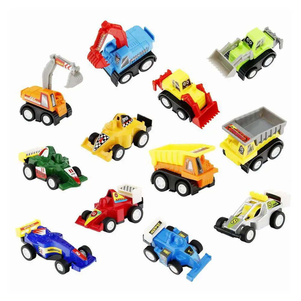 6pcs Construction Vehicles+6pcs Racing Cars Mini Toy Plastic