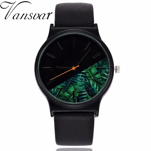 Vansvar Brand Women Floral & Palm Leaves Pattern Watch Luxury Casual Leather Lad Vansvar Brand Women Floral & Palm Leaves Pattern Watch Luxury Casual Leather Lad