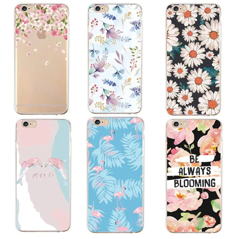 Мягкий прозрачный ТПУ чехол для iPhone 4/4S 5 5S 6 6plus 7 8plus x силиконовая крышка с флорой