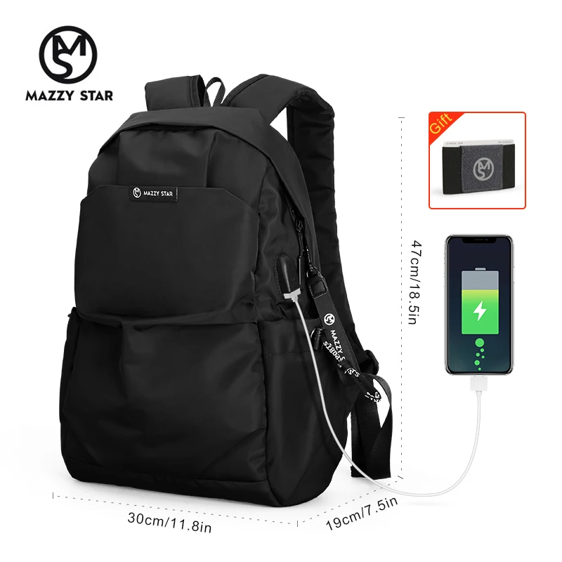 Mazzy Star nueva escuela moda hombres mochila bolsa a prueba de agua mochila hombres carga USB externa mochila MS_936