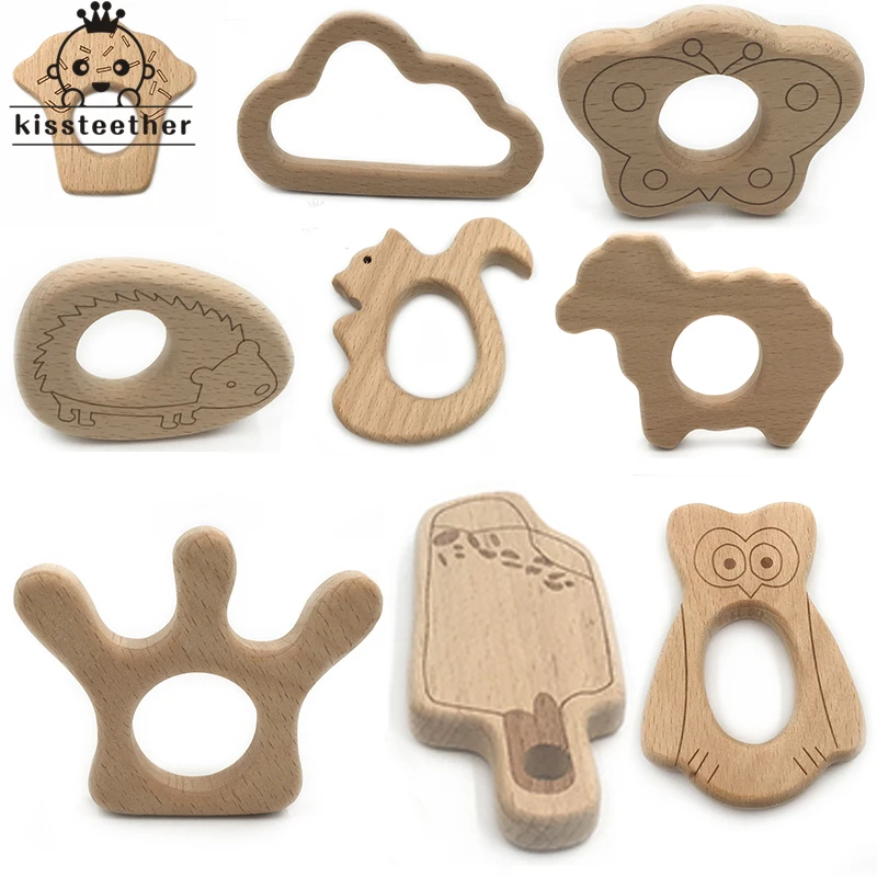 Wooden Teether Rings Natural Wood Teething Toys for Infant,Wooden