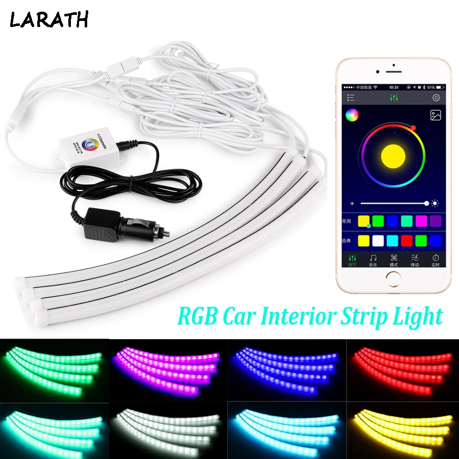 Universal 18LED RGB Led Car Atmosphere Light Car Interior Strip Light Decorative Atmosphere