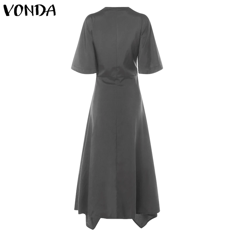 VONDA модное летнее длинное платье макси, женское сексуальное платье с коротким рукавом и v-образным вырезом, асимметричные винтажные вечерние платья с высокой талией