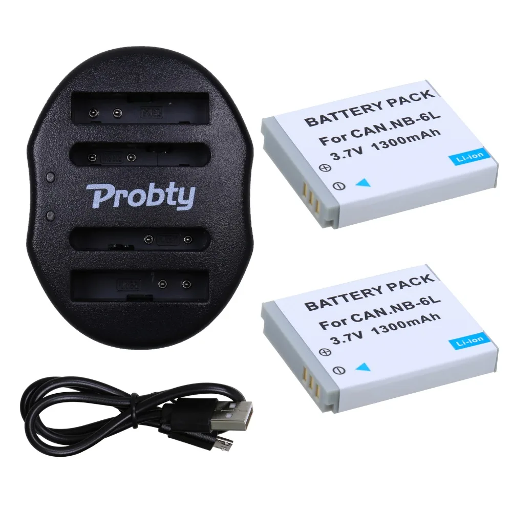 PROBTY 2Pcs NB 6L NB6L NB 6LH 6L Battery + USB Dual Charger for Canon