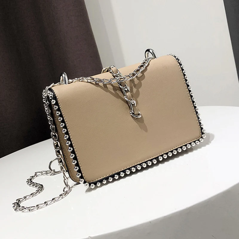 Fashion Simple Flap Bag Small PU Leather Women Handbag Designer Chain Rivet High Quality Female Shoulder Messenger Bags SS0416 (2)