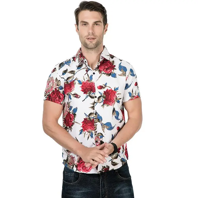 Рубашка с цветочным рисунком для мужчин's костюмы короткий рукав блузка для стройных мужчин s рубашки для мальчиков цветок Гавайский стиль