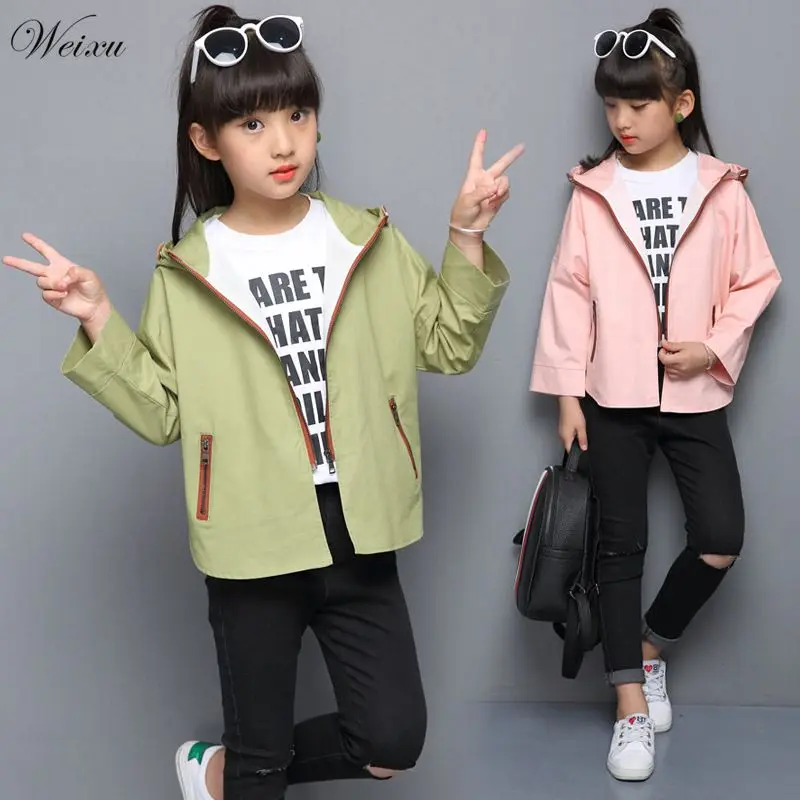 2019 Baby Girls Windbreakers Pink Green Kids Hooded Loose Jacket Coat Children Autumn Clothes