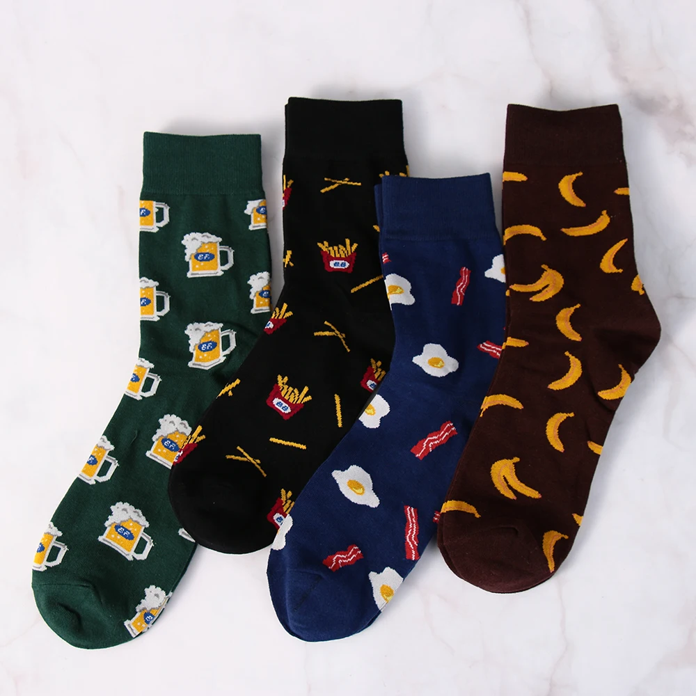 Новые весенне-зимние забавные повседневные носки для мужчин с изображением еды новые милые женские носки из чесаного хлопка с изображением чипсов, пива, банана, яиц, хот-догов