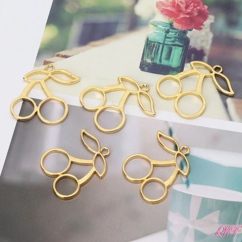 

5Pcs Cherry Metal Frame Pendant Open Bezel Blank Setting UV Resin Jewelry Making