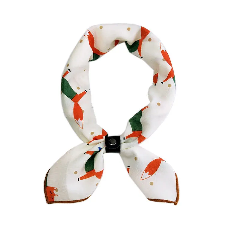 

50*50cm Square Silk Scarf Women Cartoon Fox Print Small Neck Scarves Hair Band Foulard Hand Kerchief Female Bandana Shawl