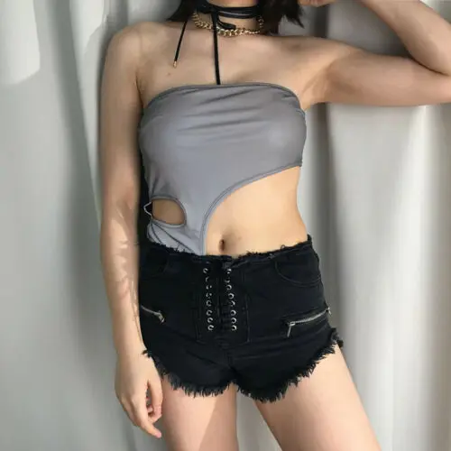 

Women's Sexy Reflective Bodysuit Romper Leotard Ladies Camisole Vest Crop Tops Shirt