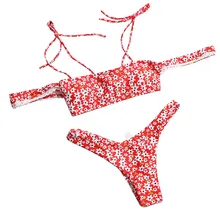 Летний женский пляжный бюстгальтер с подкладкой пикантный купальник бикини красный, с тиснением цветка Набор Купальники Новое поступление#1121