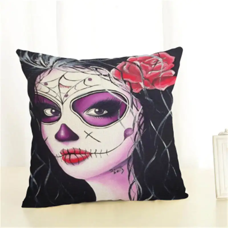 Terrorible Zara*Women Printed Flowers Cushion Cover 45x45cm Linen Black And White People Throw Pillow Covers Tattoo Woman Pillow