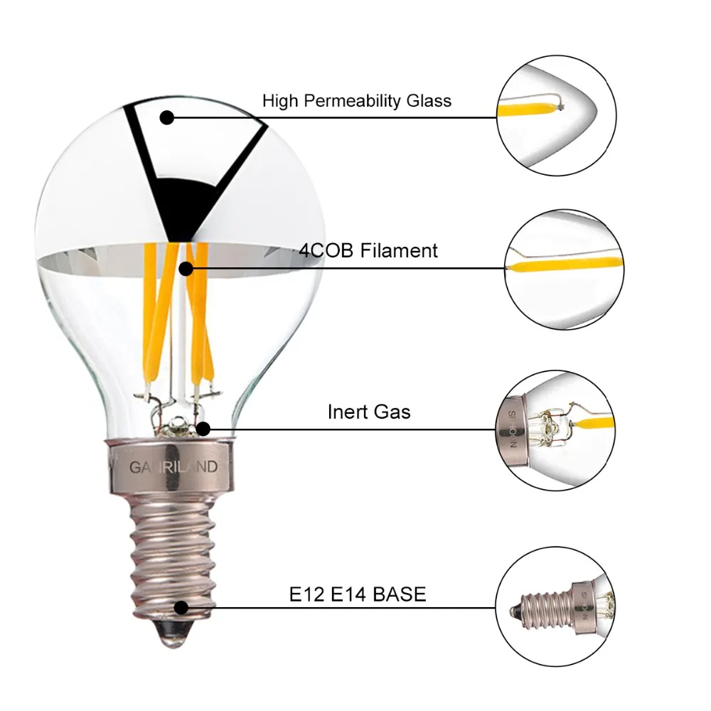 Ganriland G45 Edison Щепка капала Глобус светодиодные лампы E14 220 V Led диммирующая лампа накаливания E12 110 V Декоративные бытовые свет лампы