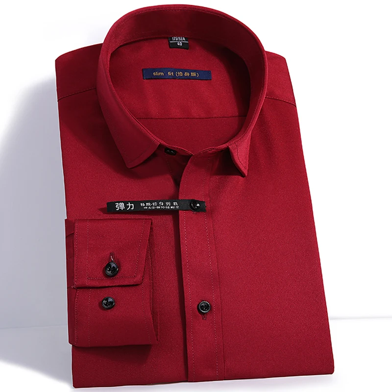 Men's Bamboo Fiber Solid Dress Shirts Long Sleeve Regular