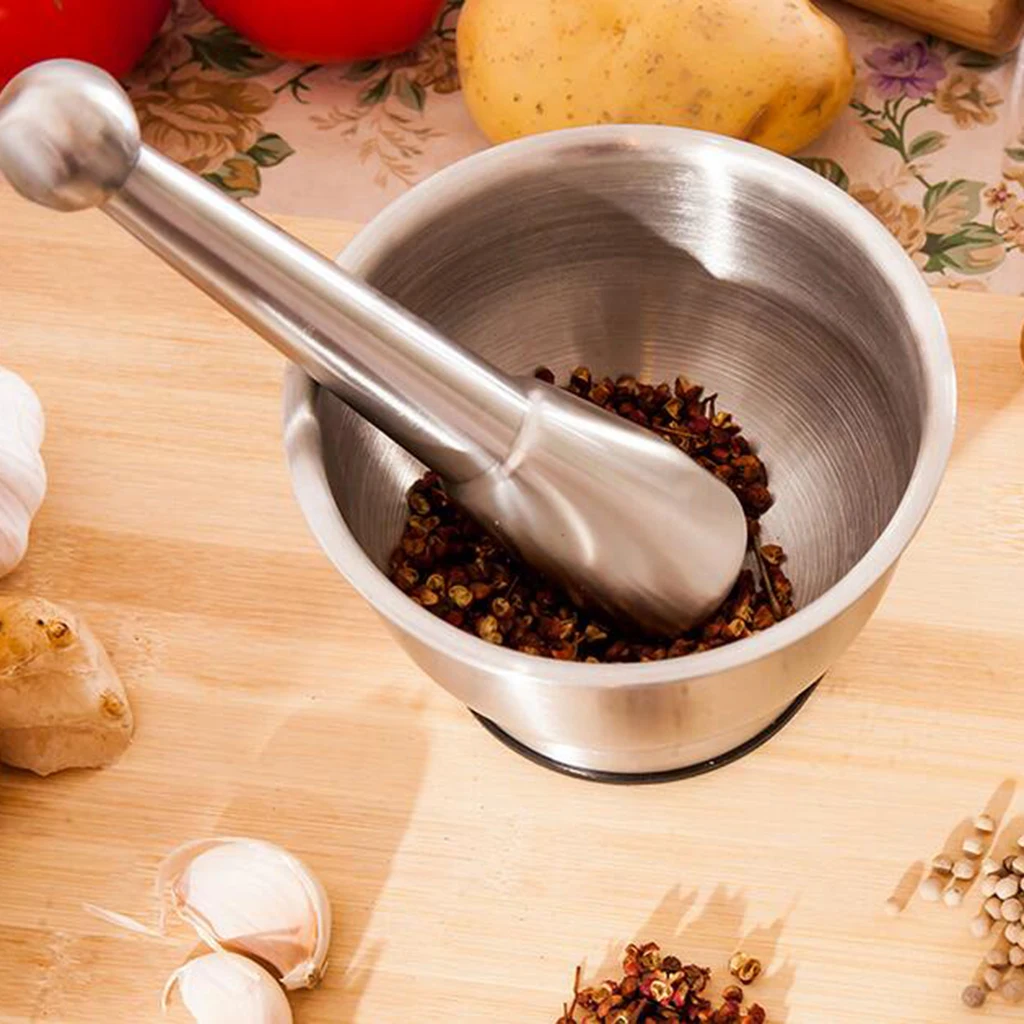Mortar and Pestle Set, Stainless Steel Spice Grinder Set, for Herbs, Seasonings, Pastes, Pesto and Guacamole, Silver Mortar and Pestle Set, Stainless Steel Spice Grinder Set, for Herbs, Seasonings, Pastes, Pesto and Guacamole, Silver
